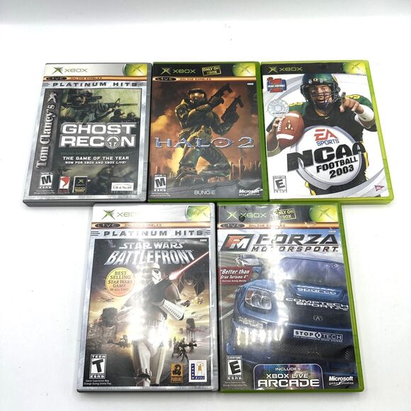 Lot Of 5 XBOX Games Ghost Recon, Halo 2, Star Wars Battlefront, FORZA, NCAA Foot
